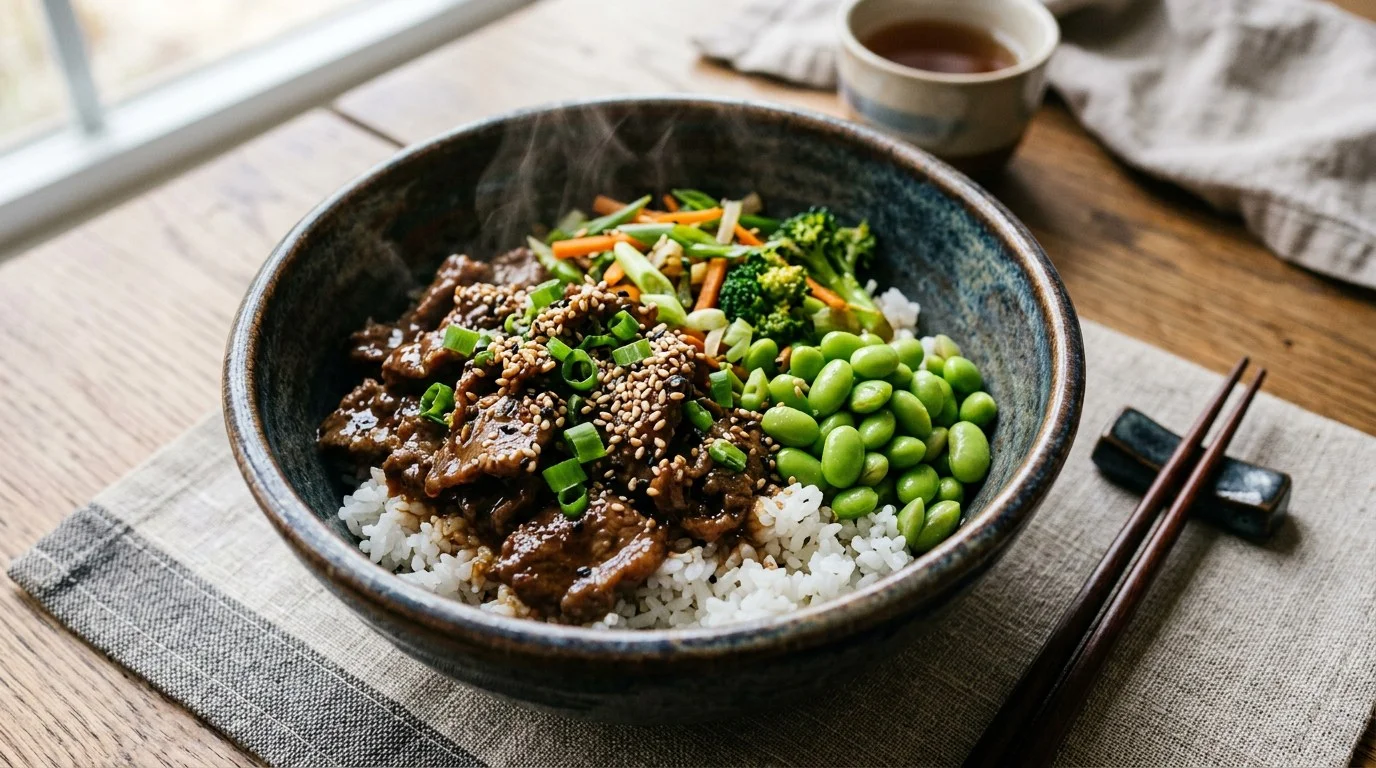Oksekødsbowl med ris